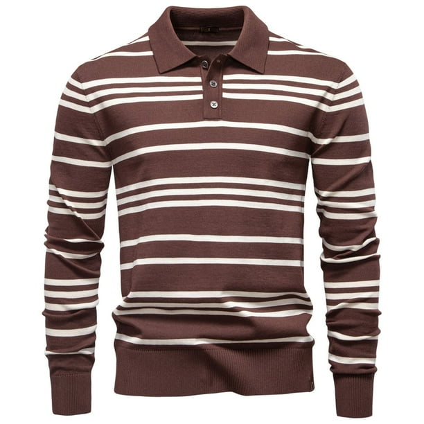 Ceisia Men's Fall/Winter Gift Casual Striped Knitted Fabric Turndown Collar/Lapel Long Sleeve Sweater - Comfortable Daily Out door Wear