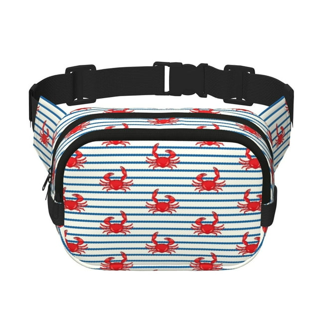 Fotbe Cute Red Crabs With Nautical Cangurera Cuadrada con Estampado de Doble Capa, Bolsa de Cintura Ajustable Mini para Hombres y Mujeres