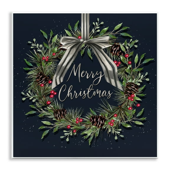 Stupell Industries Hanging Christmas Wreath with Bow Quotes and Sayings Painting Unframed Art Print Wall Art, 12 x 12