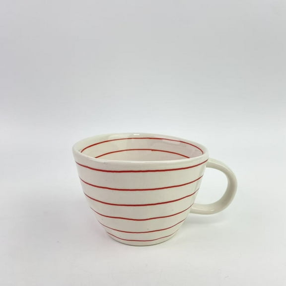 Tenoclock Cups,Red Stripe Mug 16 oz Terra Cotta Ceramic Cup, Elegant Coffee Mug Drinkware