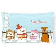 Merry Christmas Carolers Airedale Canvas Fabric Decorative Pillow