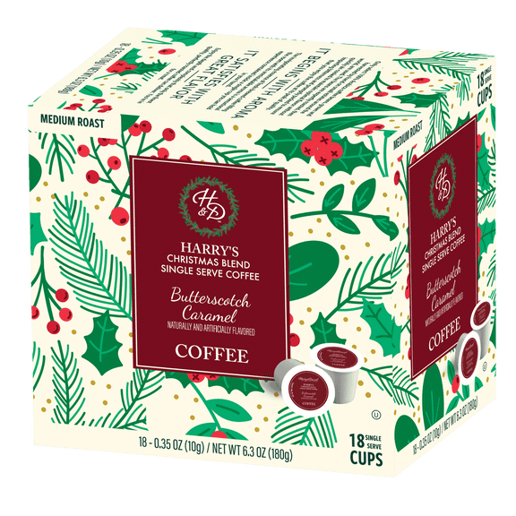 Harry & David Christmas Blend Coffee - Butterscotch & Caramel Coffee - 18 Single Serve Cups