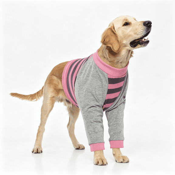 AOMRCOL Dog Recovery Sleeve with Elbow Protector,Dogs Shirt Stop Licking Joints,Pet Long Sleeve Suit Protecting Dog’S Front Leg Arm Wounds Cover Skin Conditions Pink Stripes L