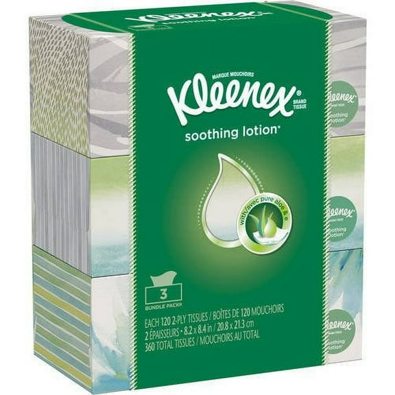 3 Pk. Kleenex Soothing Lotion Tissue 120 Per Box 360 Total