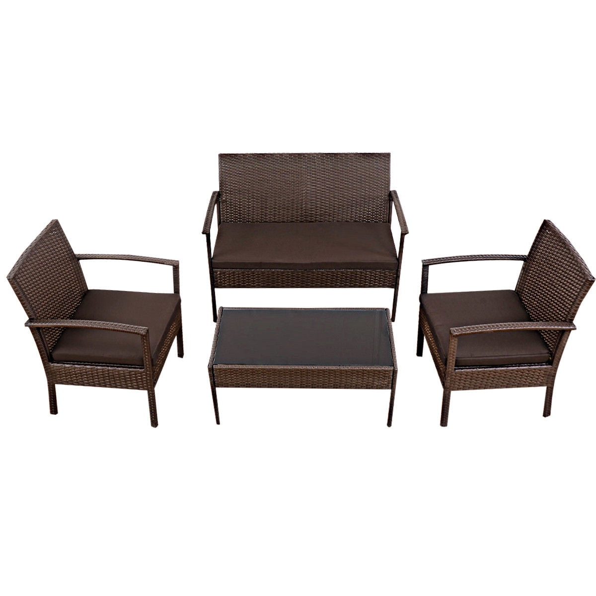 Costway 4 Pcs Patio Rattan Wicker Furniture Set Brown Loveseat Sofa Costway 4 Pcs Patio Rattan Wicker Furniture Set Brown Loveseat Sofa Cushioned Garden Yard Com