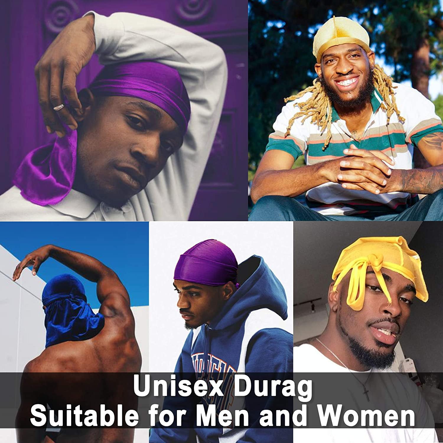 New Unisex Velvet Durag Waves Extra Long Tail and Wide Straps for Du-RAG  Make middle stitch on outside Hair Accessories