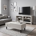 thumbnail image 3 of Home Design Kittery TV Stand with Storage Shelves and Caribou Lift-Top Coffee Table Set, Rustic Entertainment Center with Hidden Storage for Living Room, Light Gray, 3 of 17