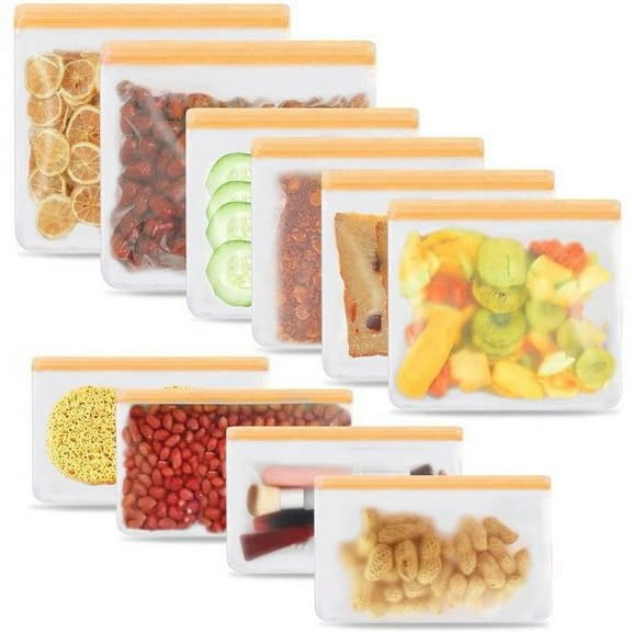 Reusable Food Storage Bags - 10 Pack Freezer Bags for Food Resealable Lunch Bag for Meat Fruit Veggies-Orange