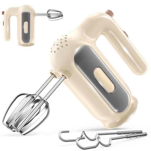 5-Speed Hand Mixer Electric, Small Kitchen Blender with 2 Stainless Steel Attachments, Dough Hooks & Whisks for Baking, Cream, Pizza Dough, 304 Dishwasher Safe Design, Beige