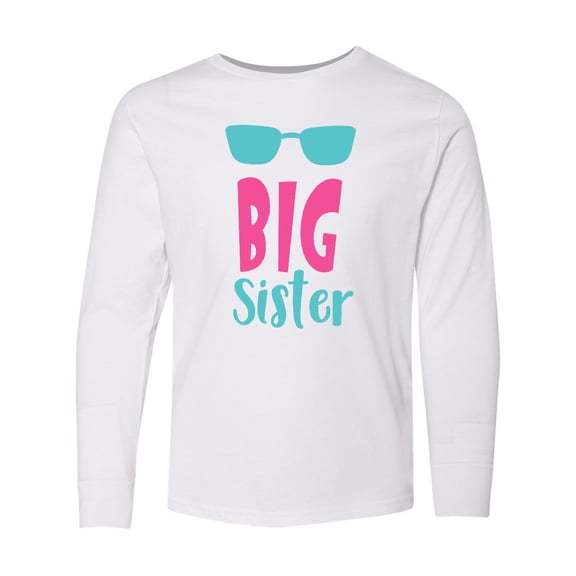 Inktastic Big Sister, Older Sister, Sunglasses - Blue Pink Long Sleeve Youth T-Shirt