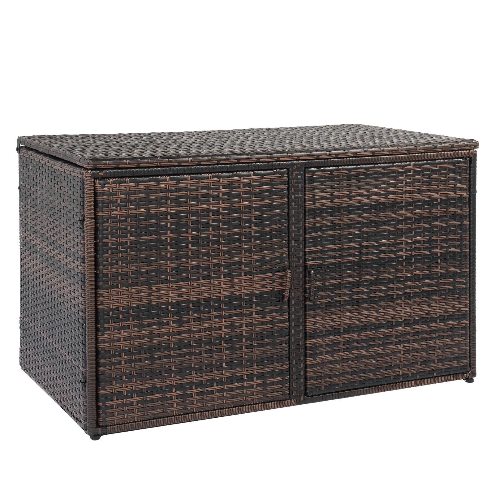 Outdoor Wicker Storage Box, Resin Brown Rattan Deck Bin with Double