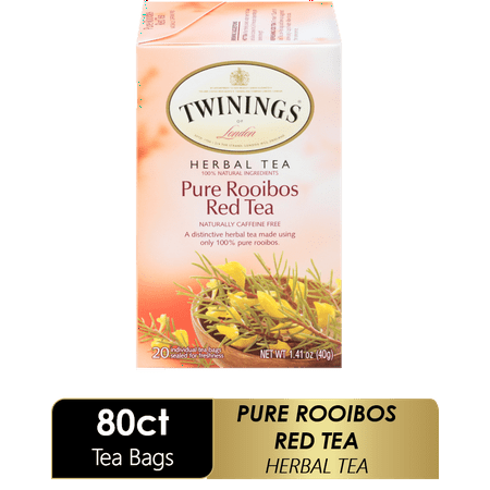 (Pack of 4) Twinings of London Herbal Tea, Pure Rooibos Red, Tea Bags, 20 Ct
