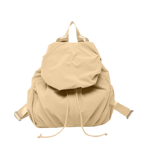 Mwjwdo Women's Puffy Drawstring Nylon Backpack, Lightweight Casual Daypack School Book Bag for Students & Travel Khaki