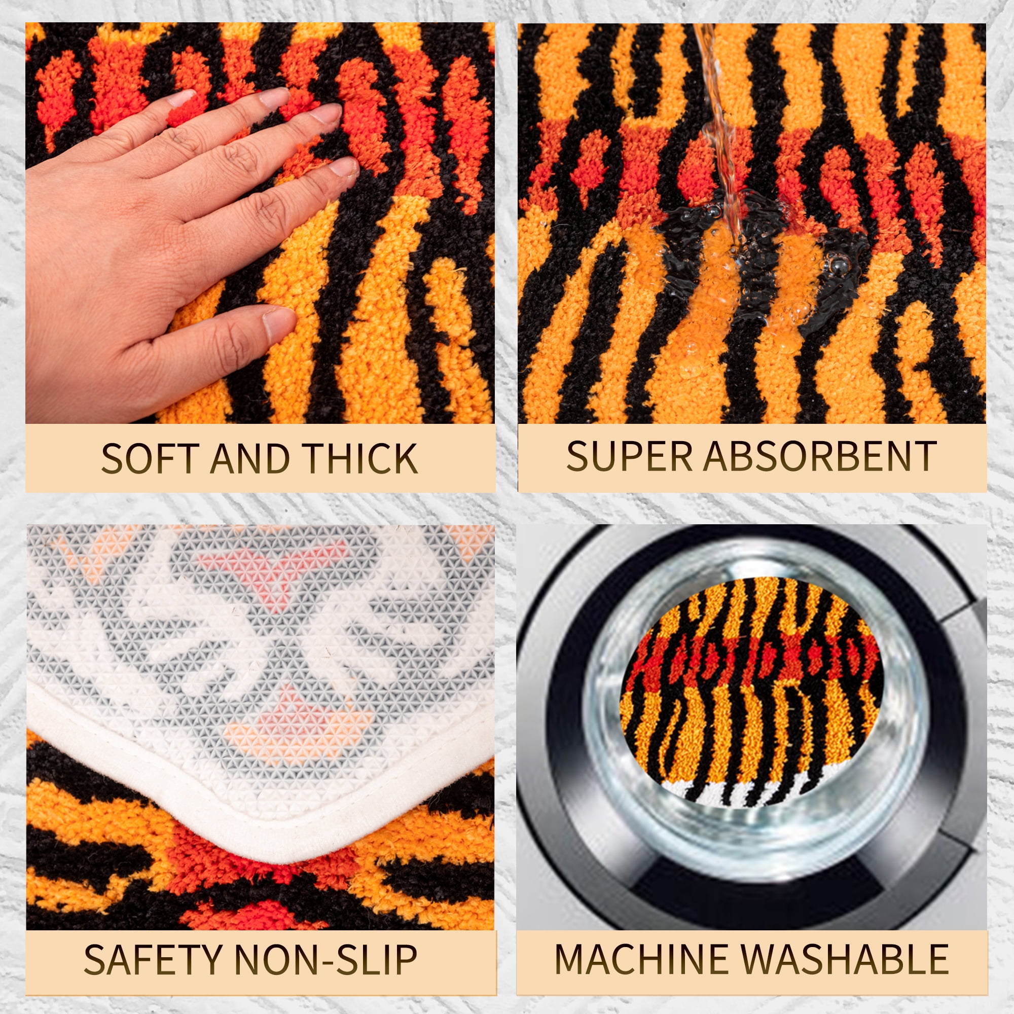 yingda1992 Orange Tiger Bath Mat for Bathroom Cute Tiger Print Funny Cartoon Non Slip Animal Shaped Absorbent Bathtub Mat Plush Shower Door Mat Decor 39.3x25.5 Inch