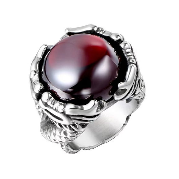 PAMTIER Men's Stainless Steel Cool Dragon Claw Red Gemstone Ring Vintage Cut Out Special Pattern Carved Vintage Gothic Biker Red Size 7