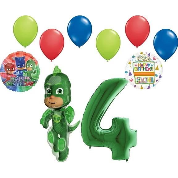 Mayflower Products PJ Masks Gekko 4th Birthday Party Supplies Balloon Bouquet Decorations