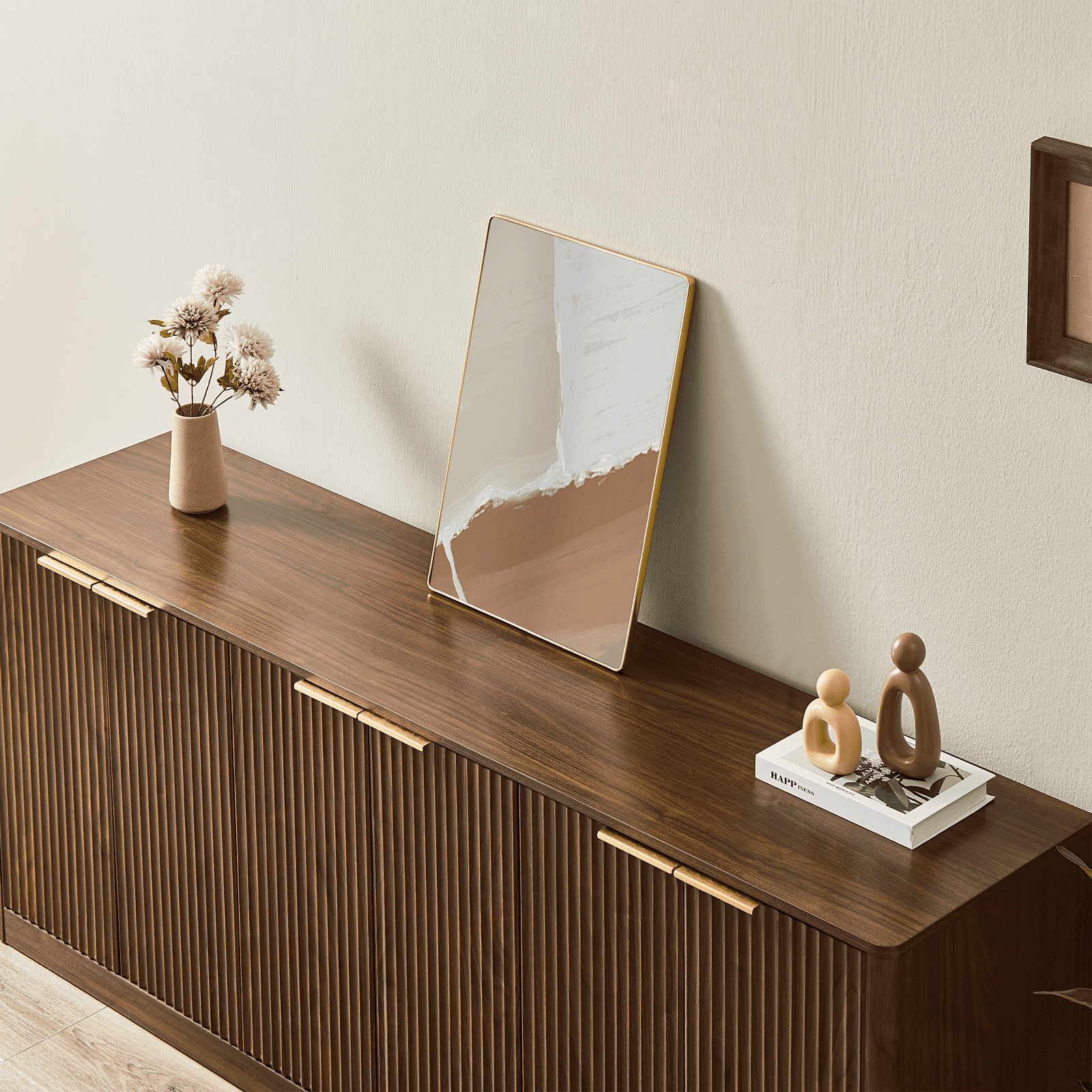 TrumanPick 67" Fluted Walnut Buffet Cabinet Sideboard with Storage, Large Credenza with 6 Doors, Wood Mid Century Modern Sideboard for Kitchen Living Room