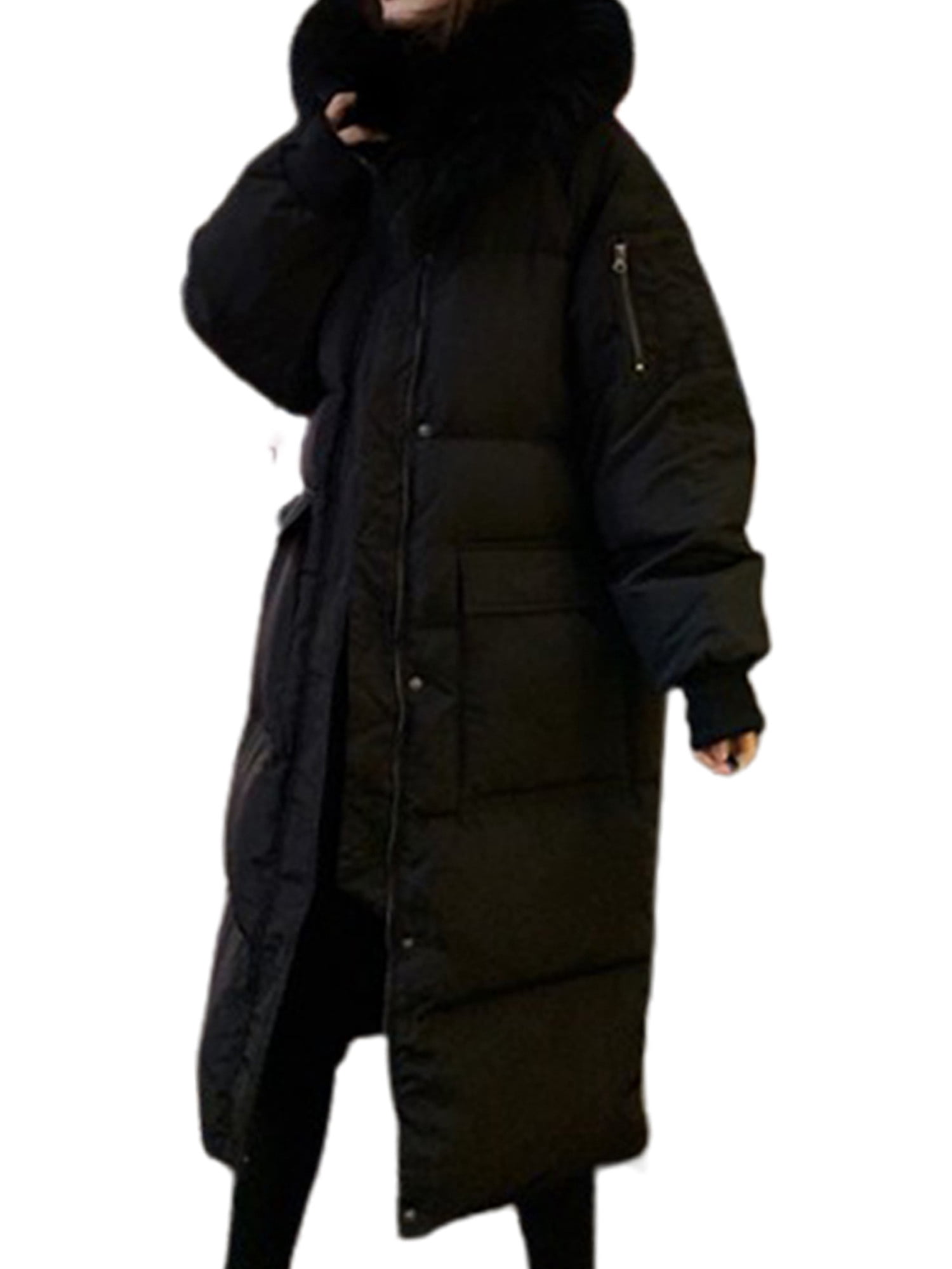 Lovecoco Womens Winter Warmer Maxi Padded Coat Quilted Puffer Jacket Faux Fur Hooded Overcoat Ladies Clothing, Women's, Size: Medium, Black