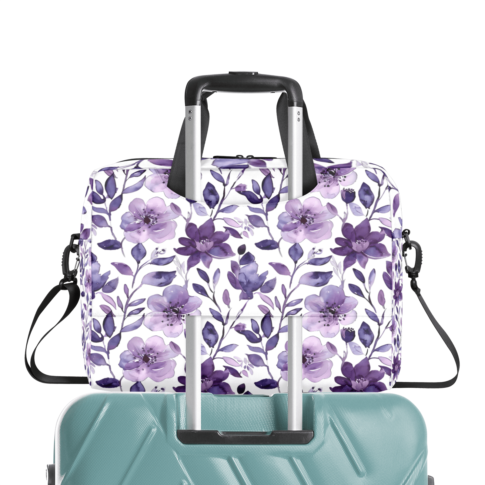 Herdesigns Flower Purple Laptop Bag for Women Men, Computer Case Briefcase Messenger Bags, 15-15.6 inch Laptop Sleeve Shoulder Bag