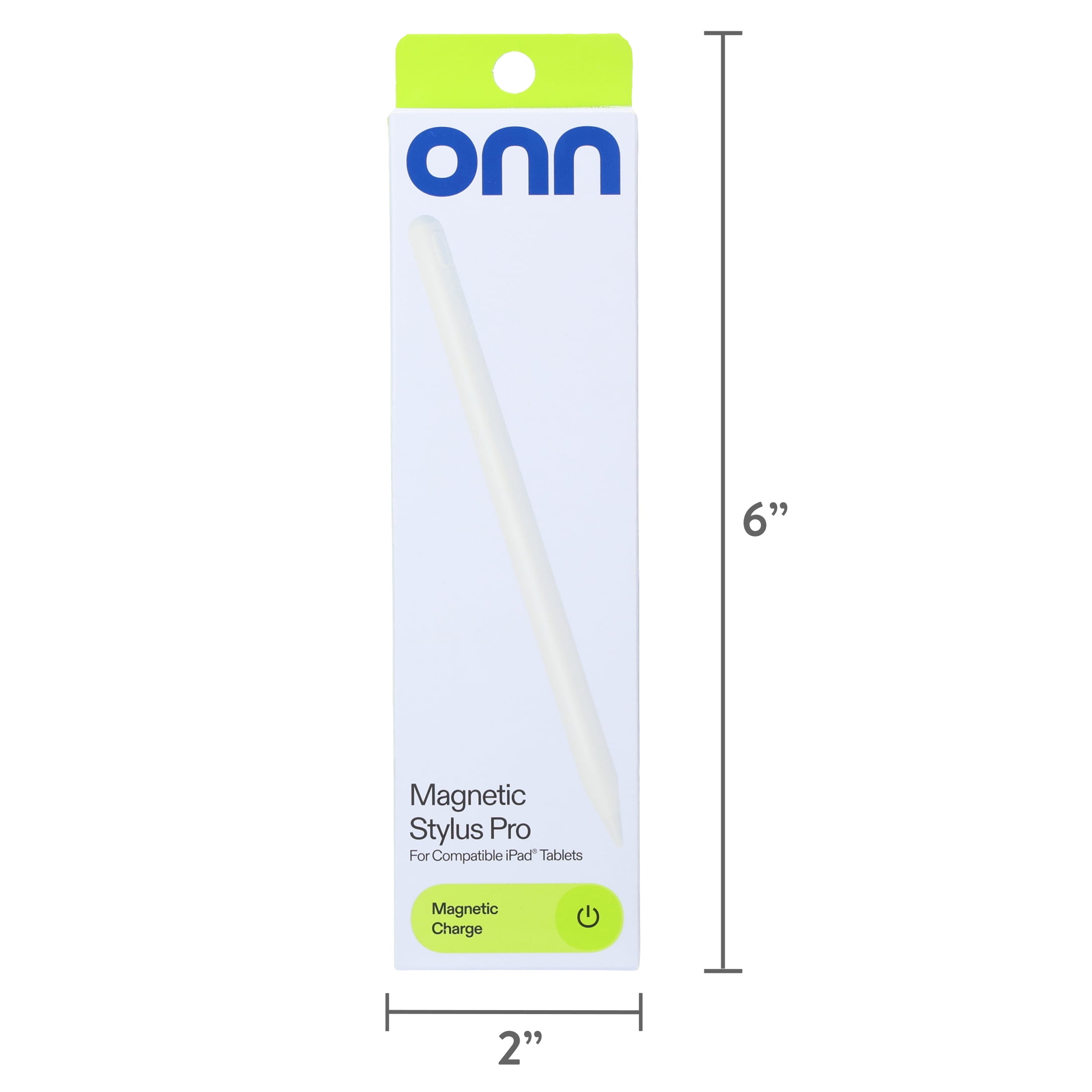 onn Magnetic Stylus Pro Pen with Magnetic Charge, White