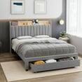 thumbnail image 3 of PIONEERWORKS Queen Bed Frame with Storage Headboard Platform, Linen Fabric Platform Bed with Charging Station & Drawer, No Box Spring Needed, Easy Assembly, Gray, 3 of 10