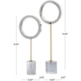 thumbnail image 3 of 20", 16"H Silver Glass Round Hoop Geometric Sculpture with Gold Stands and Clear Cylinder Bases, by DecMode (2 Count), 3 of 16