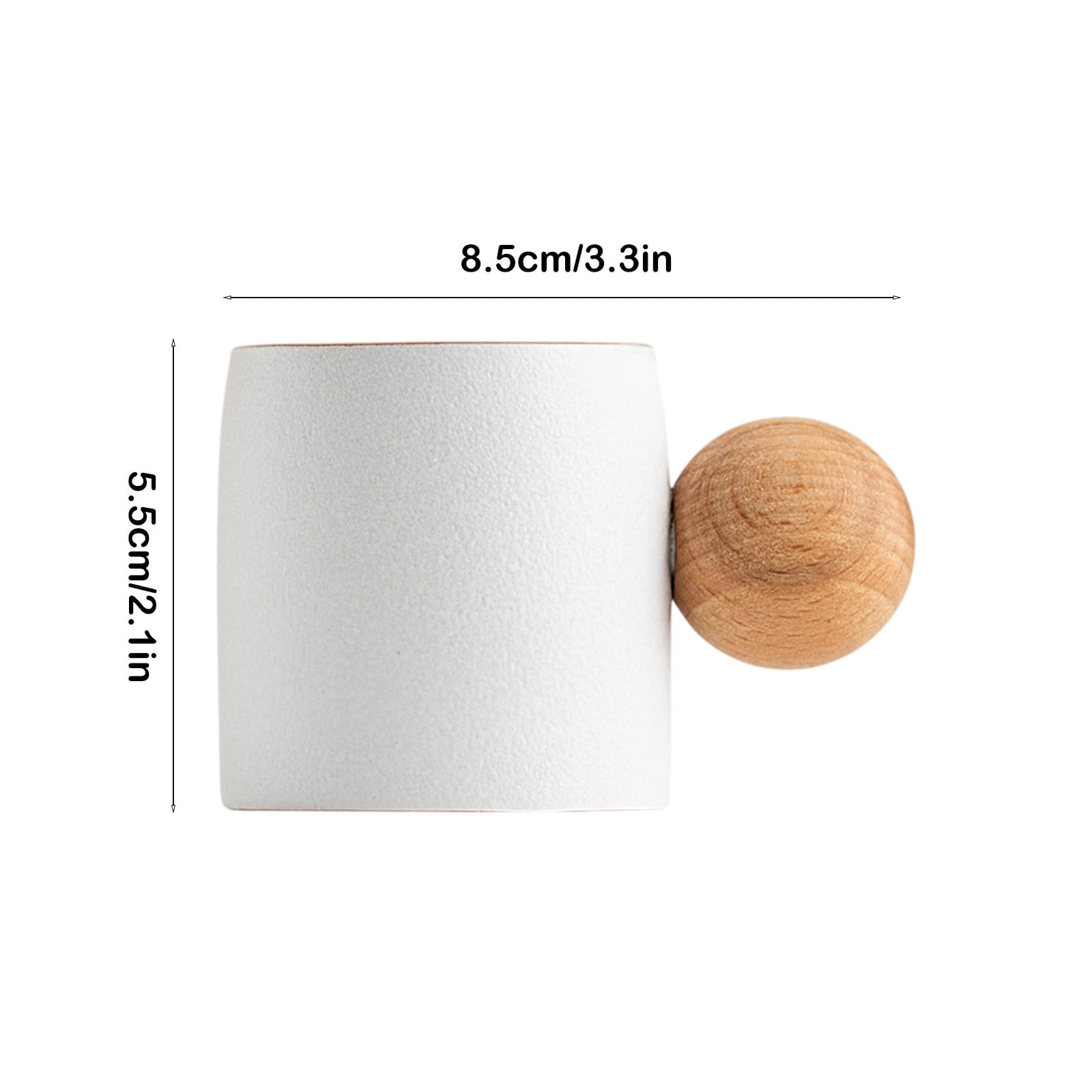 Yhmxh 2-Oz Ceramic Espresso Cups with Wood Handle, Coffee Mug for Gift, Dishwasher Safe Heat-Resistant Latte Coffee Cup, Multi-Color & Wood Styles Coffee Cup (White, Round Handle)