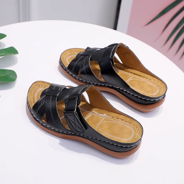 Zapatos de plataforma de moda para mujer, sandalias de cuña vintage con punta abierta, zapatillas de playa de verano, suela gruesa antideslizante para viajes junto al mar