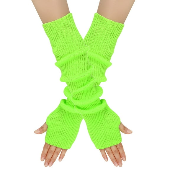 Firefly Hope Knit Long Arm Warmers for Women Thumbhole Fingerless Gloves Women Sleeves Winter Wrist Warmers Warm Mittens-Light Green