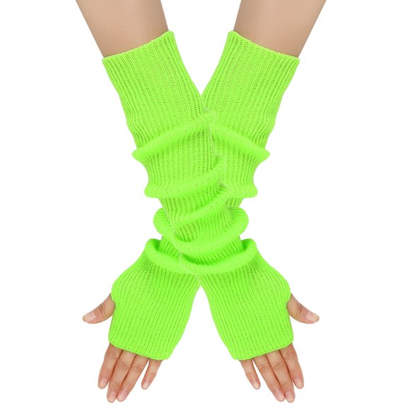 Namzi Calentadores de brazos largos de punto, guantes sin dedos con orificio para el pulgar, mangas calentadoras de muñeca de invierno, manoplas cálidas - Verde claro