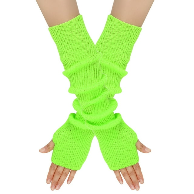Guantes de lana de otoño e invierno para mujer, cálidos, de color sólido, acrílico, con brazo alargado, manga larga para usar con los dedos, a la moda