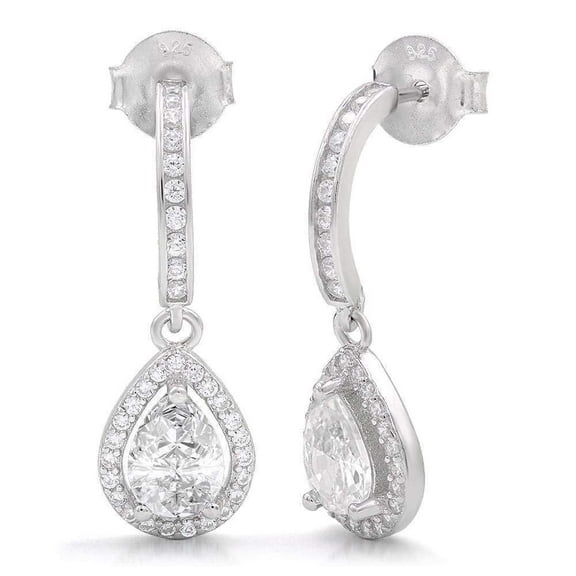 925 Sterling Silver Micro Pave Tear Drop Halo Earrings, Giorgio Bergamo