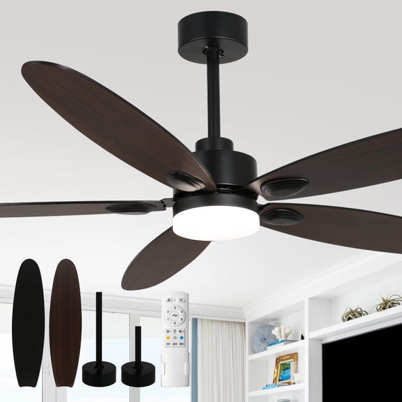 Cusp Barn 60" Modern Contemporary Reversible Ceiling Fan with Remote Control, Farmhouse  Wood Grain Fan Lights with LED Lights