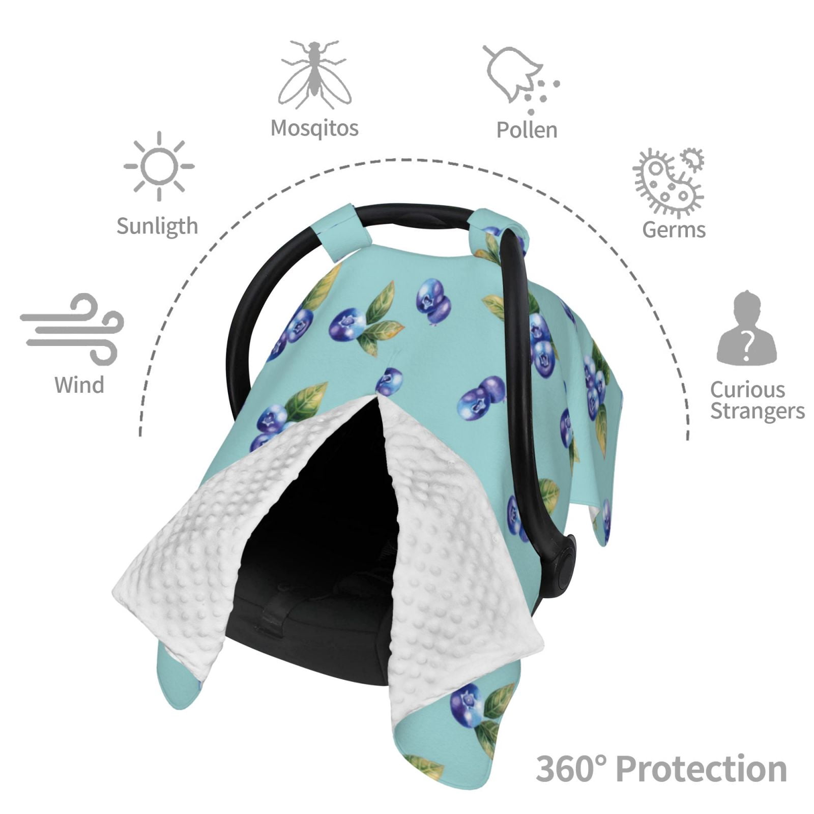 Car Seat Cover Baby - Blueberries Print blue Breathable Infant Car Seat Cover for Baby Carseat, Lightweight Comfort Baby Essentials Must Haves Newborn Stuff for Girl Boy
