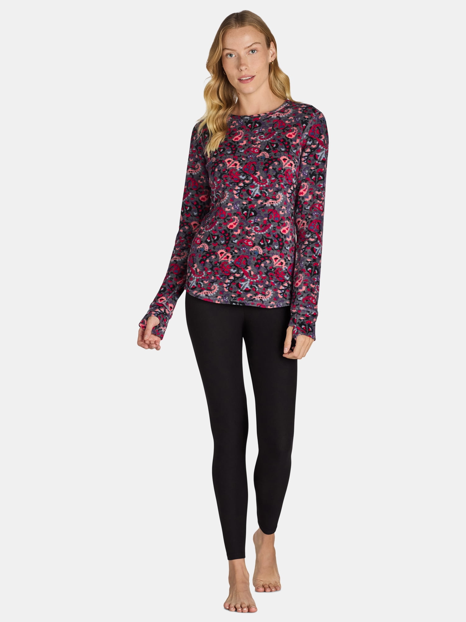 ClimateRight by Cuddl Duds Women's Warm Stretch Fleece Long Sleeve Crew Neck Thermal Base Layer Top, Sizes XS to 4X