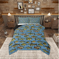 Manfei Fishing And Hunting Queen Comforter Set,Rustic Farmhouse Cabin Bedding Sets,Bass Big Fish Bedding Comforter Set For Teens Boys,Breathable Home Decor Reversible,3-Piece