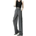 thumbnail image 2 of Women Work Pants Long Women Solid Color Workwear Pants Loose Straight Leg Wide Leg Casual Sports Pants Long Pants Dark Gray L, 2 of 4