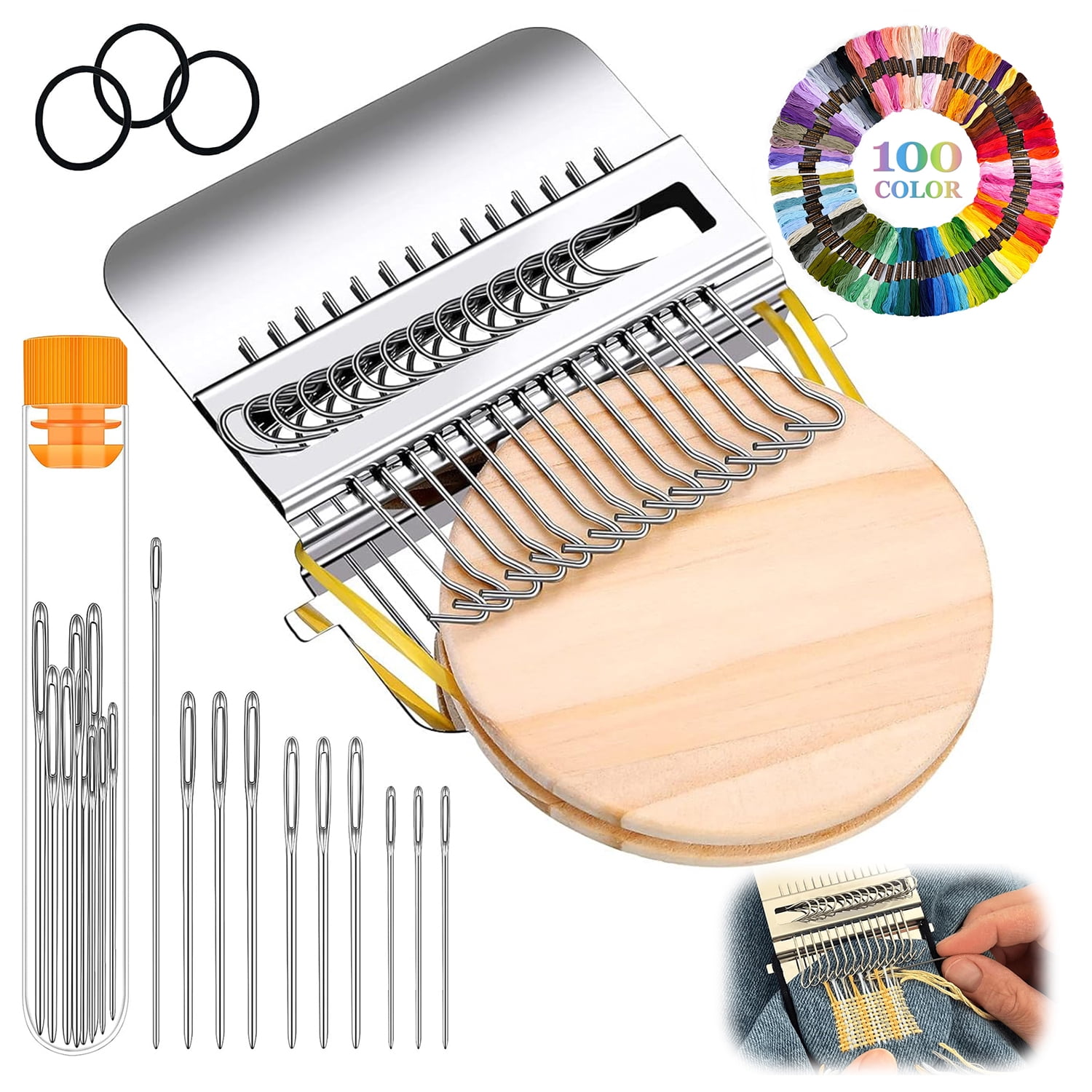 knitPatch kit - knitPatch PatchMaker 2.0 Kit, 100 Colors Embroidery Thread & Floss for Mending, Weaving, Sock & Clothing Repair, Complete Sewing Craft Set