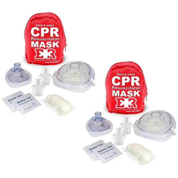 (2 Pack) Ever Ready First Aid Adult & Infant CPR Mask Emergency Medical Kit, Red