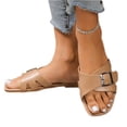 thumbnail image 2 of Domuza Sandals For Women 2026 Summer Flats Comfortable Wide Width Cute Slides Womens Casual Walking Beach PU Leather Shoes Camel 10（EU-43）, 2 of 7