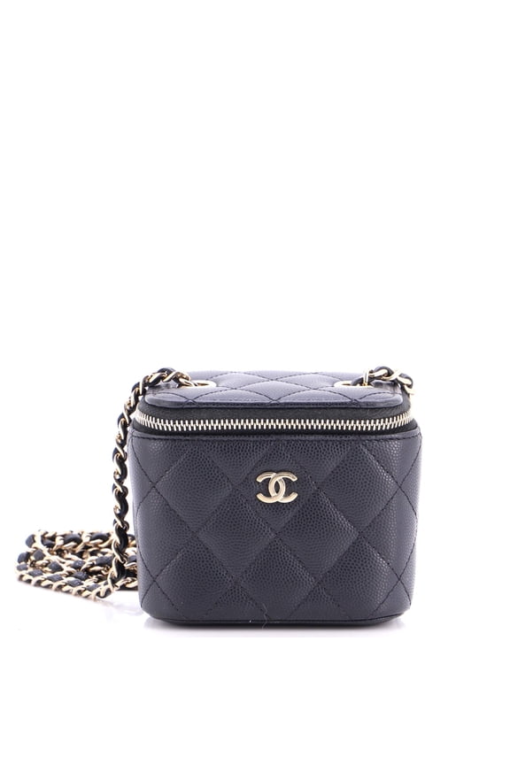 Pre-Owned Classic Vanity Case with Chain Quilted Caviar Mini By Rebag