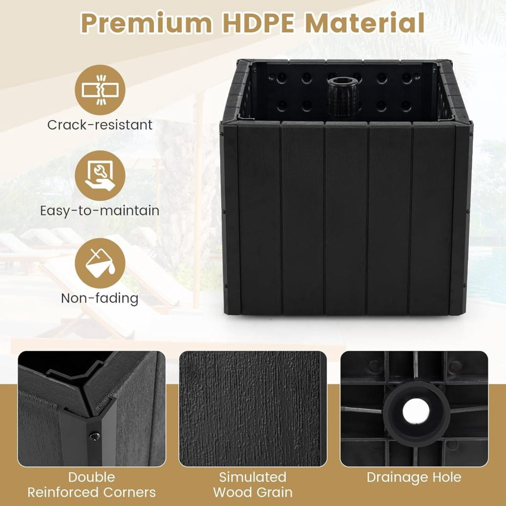 WJSP Umbrella Base with Fillable Planter - Portable Umbrella Stand with 4 Rollers, 3 Hole Rings, 88 lbs Capacity, HDPE Market Umbrella Pole Holder for Outdoor Garden Deck Poolside Lawn