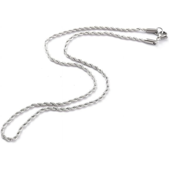 304 Stainless Steel Rope Chain Necklaces with Lobster Claw Clasps Stainless Steel Color 15.55 inch 39.5cm for men and women