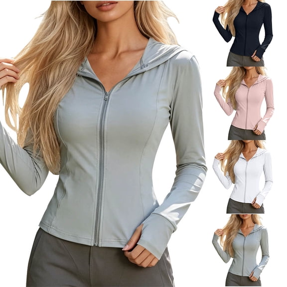 Womens Hooded Athletic Jackets Women's Zipper Hoodie Solid Color Top Sunscreen Clothing Yoga Wear Pink Xl