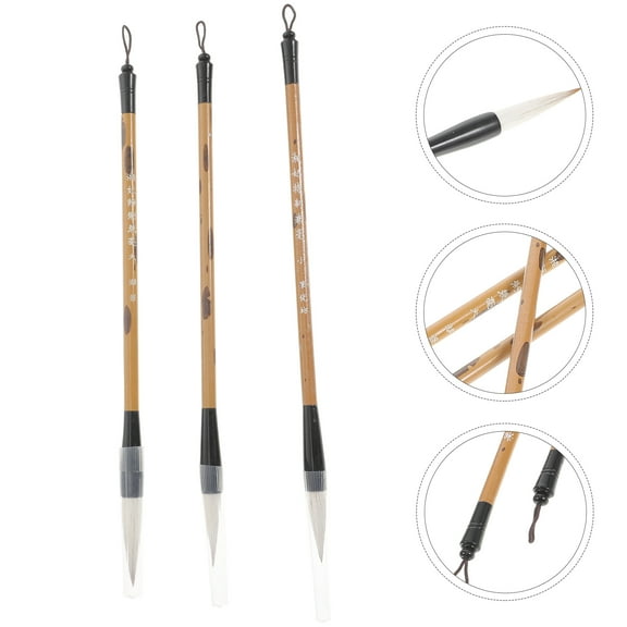 ROSENICE 3Pcs Calligraphy Brush Natural Plum Bamboo Traditional Chinese Writing Practice Tool 11.2x0.6x0.6in