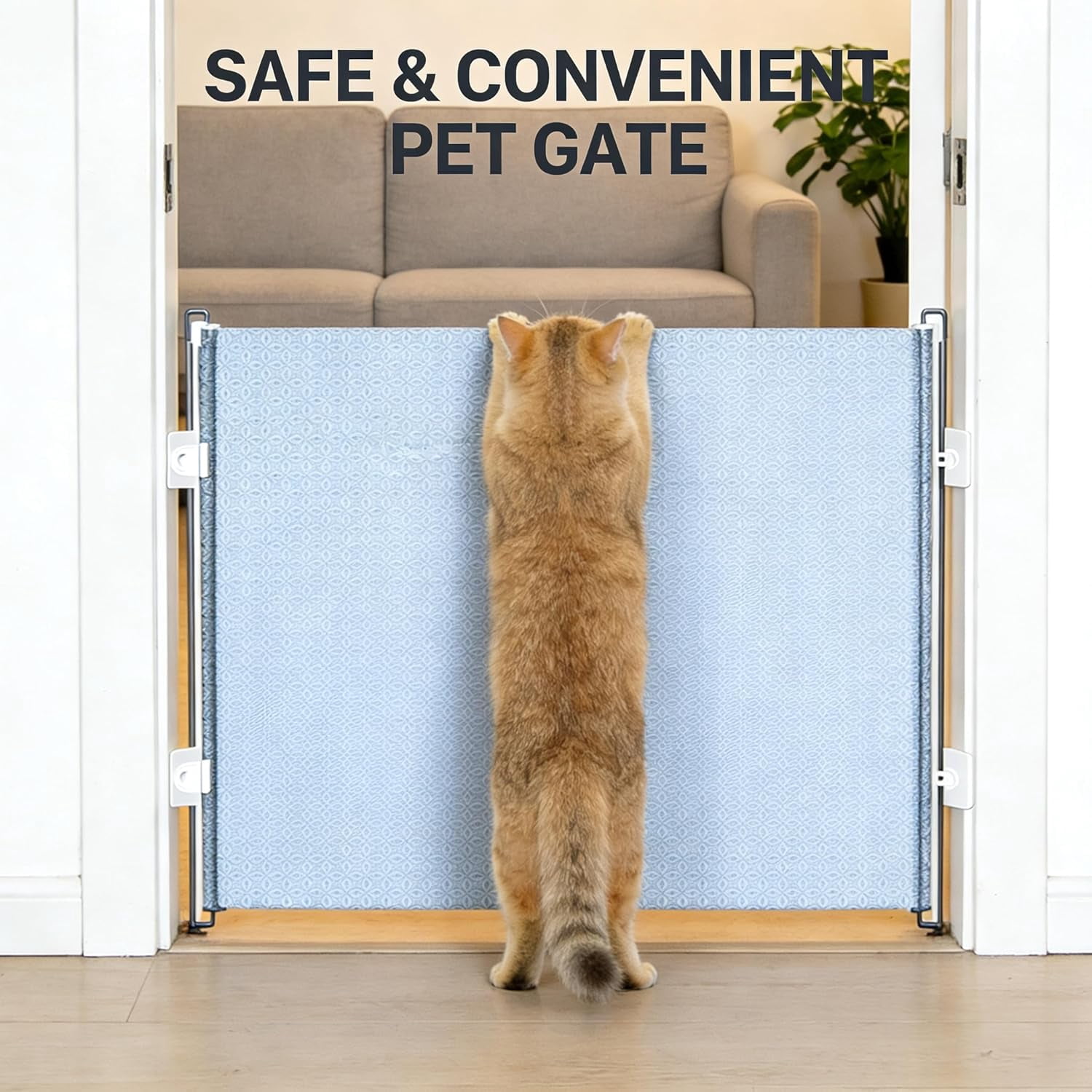 Retractable Pet Gate, No Drill Mesh Gate with 3 Hooks & Transparent Locators, Easy Install Indoor Barrier for Cats Dogs Staircase Hallway, 125x50cm