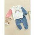 thumbnail image 4 of Toddler Baby Girl Clothes Infant Fall Long Sleeve Rainbow Print Sweatshirt Sweater Top + Casual Pants Set, 4 of 10