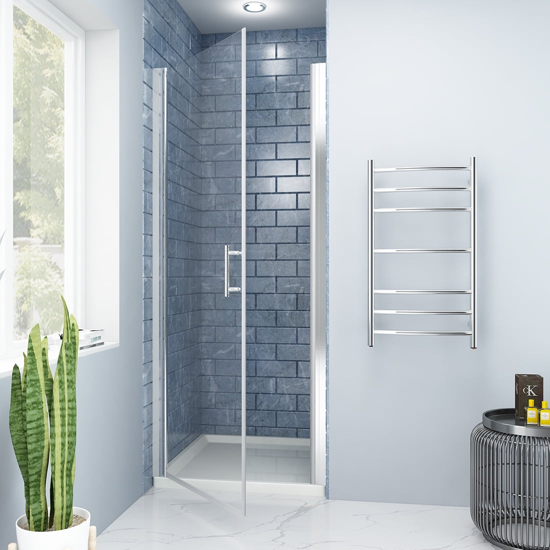 Sunny Shower 32 in.W x 72 in.H Bi-Fold Pivot Glass Frameless Shower Door in Chrome Finish with 1/4 inch Clear Glass