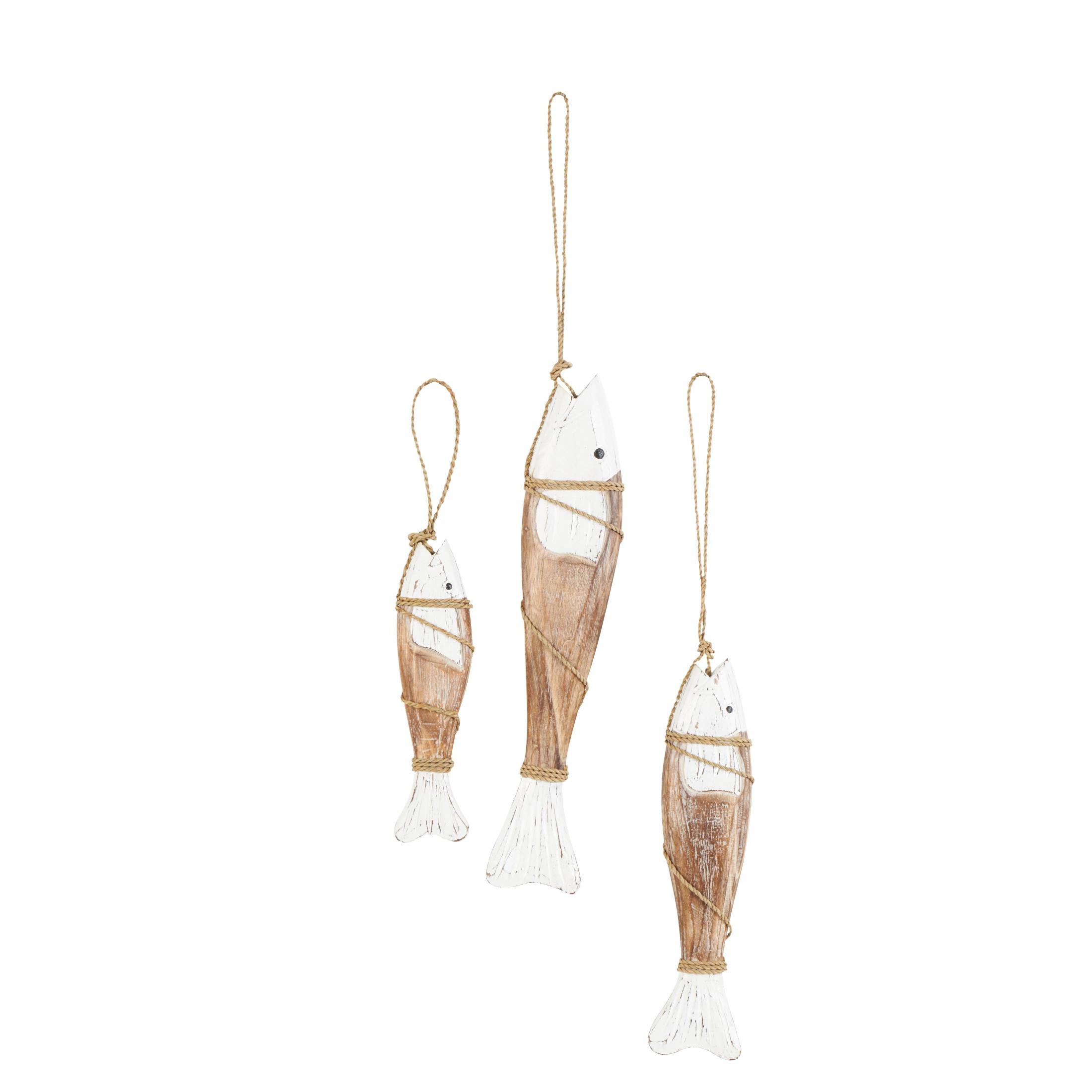 DecMode Brown Wood Handmade Fish Wall Decor (3 Count)