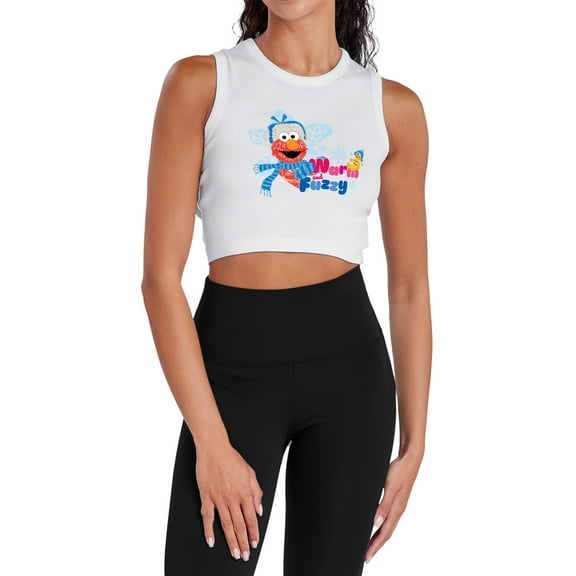Sesame Street Warm And Fuzzy Holiday Elmo Women's Sleeveless Crop Top Tank, White, X-Small